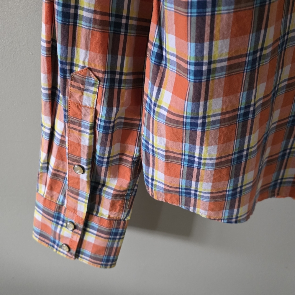 NWT Campus Crew M Deadstock Vintage Y2K Western Madras Plaid Pearl Snap Shirt - Picture 14 of 15
